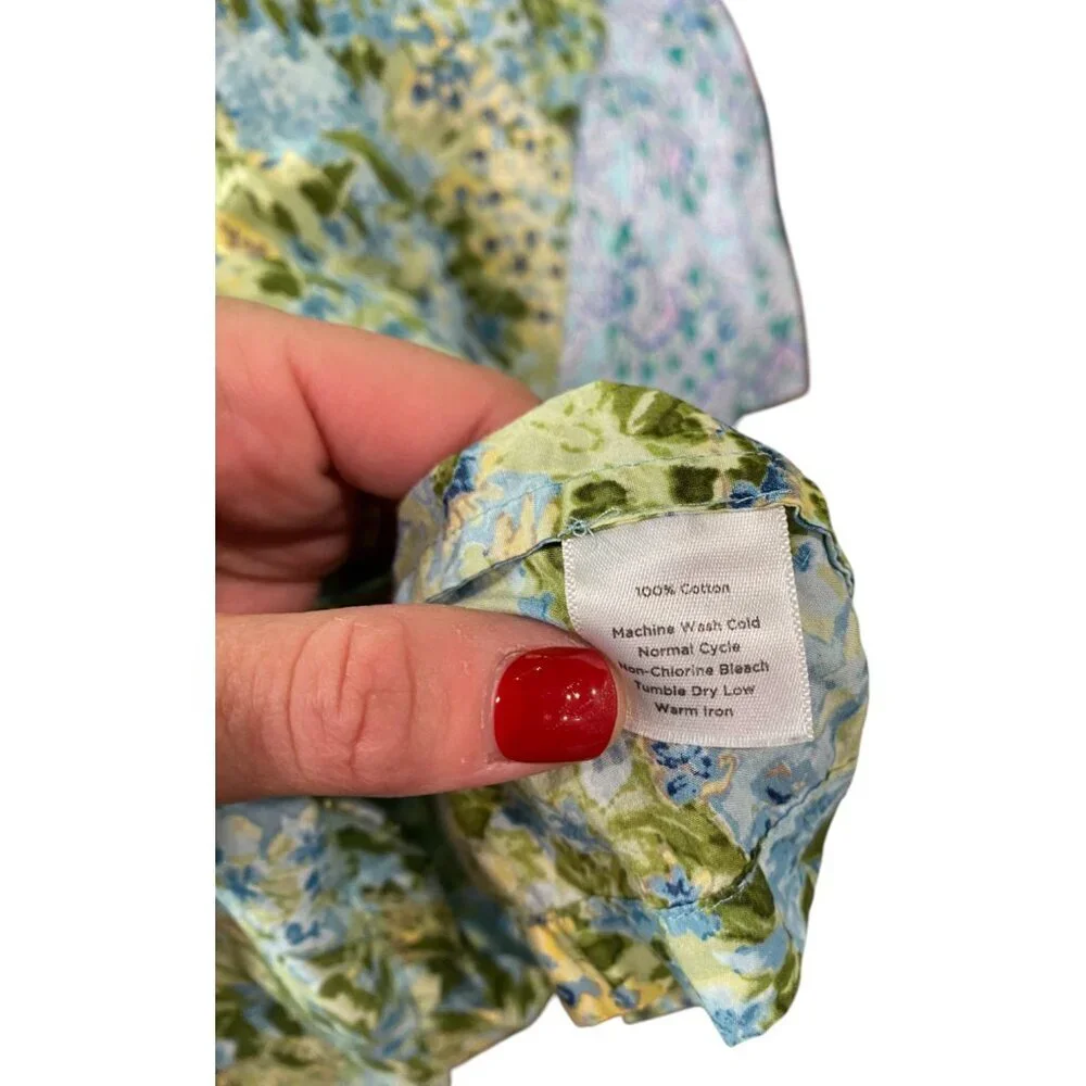 Talbots Floral Pintuck Cotton Blouse - Size M - Blue Green Yellow Print - Picture 5 of 5